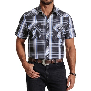 image:imageCOOFANDY Western Shirts for Mens Cowboy Shirt Short Sleeve Button Down Shirt Casual Work Shirts PlaidBlack grey Plaid