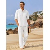 image:imageCOOFANDY Mens 2 Pieces Cotton Linen Set Long Sleeve Henley Shirts Casual Beach Pants With Pockets Summer Yoga OutfitsAll White
