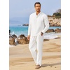 image:imageCOOFANDY Mens 2 Pieces Cotton Linen Set Long Sleeve Henley Shirts Casual Beach Pants With Pockets Summer Yoga OutfitsAll White
