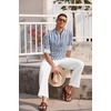 image:imageCOOFANDY Mens 2 Pieces Cotton Linen Set Long Sleeve Henley Shirts Casual Beach Pants With Pockets Summer Yoga OutfitsBlue Striped