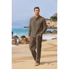 image:imageCOOFANDY Mens 2 Pieces Cotton Linen Set Long Sleeve Henley Shirts Casual Beach Pants With Pockets Summer Yoga OutfitsBrown