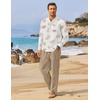 image:imageCOOFANDY Mens 2 Pieces Cotton Linen Set Long Sleeve Henley Shirts Casual Beach Pants With Pockets Summer Yoga OutfitsPalm Leaf