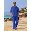 image:imageCOOFANDY Mens 2 Pieces Cotton Linen Set Long Sleeve Henley Shirts Casual Beach Pants With Pockets Summer Yoga OutfitsRoyal Blue