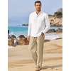 image:imageCOOFANDY Mens 2 Pieces Cotton Linen Set Long Sleeve Henley Shirts Casual Beach Pants With Pockets Summer Yoga OutfitsWhite  Khaki