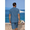 image:imageCOOFANDY Mens 2 Pieces Linen Set Casual Henley Shirts Short Sleeve Beach Yoga Shorts Summer Pants OutfitsDark Blue