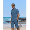 image:imageCOOFANDY Mens 2 Pieces Linen Set Casual Henley Shirts Short Sleeve Beach Yoga Shorts Summer Pants OutfitsDark Blue