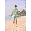 image:imageCOOFANDY Mens 2 Pieces Linen Set Casual Henley Shirts Short Sleeve Beach Yoga Shorts Summer Pants OutfitsIce Green