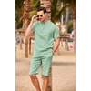 image:imageCOOFANDY Mens 2 Pieces Linen Set Casual Henley Shirts Short Sleeve Beach Yoga Shorts Summer Pants OutfitsIce Green