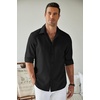 image:imageCOOFANDY Mens Button Down Shirt Long Sleeve Untucked Shirts Summer Casual Dress ShirtsBlack Onyx