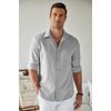 image:imageCOOFANDY Mens Button Down Shirt Long Sleeve Untucked Shirts Summer Casual Dress ShirtsLight Grey
