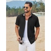 image:imageCOOFANDY Mens Button Down Shirts Short Sleeve Casual Cotton Shirts Summer Beach Wedding Shirt with PocketBlack