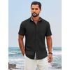 image:imageCOOFANDY Mens Button Down Shirts Short Sleeve Casual Cotton Shirts Summer Beach Wedding Shirt with PocketBlack
