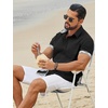 image:imageCOOFANDY Mens Button Down Shirts Short Sleeve Casual Cotton Shirts Summer Beach Wedding Shirt with PocketBlack