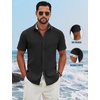 image:imageCOOFANDY Mens Button Down Shirts Short Sleeve Casual Cotton Shirts Summer Beach Wedding Shirt with PocketBlack