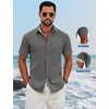 image:imageCOOFANDY Mens Button Down Shirts Short Sleeve Casual Cotton Shirts Summer Beach Wedding Shirt with PocketDark Grey