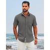 image:imageCOOFANDY Mens Button Down Shirts Short Sleeve Casual Cotton Shirts Summer Beach Wedding Shirt with PocketDark Grey