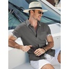 image:imageCOOFANDY Mens Button Down Shirts Short Sleeve Casual Cotton Shirts Summer Beach Wedding Shirt with PocketDark Grey