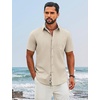 image:imageCOOFANDY Mens Button Down Shirts Short Sleeve Casual Cotton Shirts Summer Beach Wedding Shirt with PocketKhaki