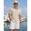 image:imageCOOFANDY Mens Button Down Shirts Short Sleeve Casual Cotton Shirts Summer Beach Wedding Shirt with PocketKhaki