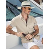 image:imageCOOFANDY Mens Button Down Shirts Short Sleeve Casual Cotton Shirts Summer Beach Wedding Shirt with PocketKhaki