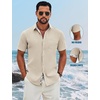 image:imageCOOFANDY Mens Button Down Shirts Short Sleeve Casual Cotton Shirts Summer Beach Wedding Shirt with PocketKhaki