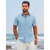 image:imageCOOFANDY Mens Button Down Shirts Short Sleeve Casual Cotton Shirts Summer Beach Wedding Shirt with PocketLight Blue