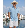 image:imageCOOFANDY Mens Button Down Shirts Short Sleeve Casual Cotton Shirts Summer Beach Wedding Shirt with PocketLight Blue