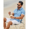 image:imageCOOFANDY Mens Button Down Shirts Short Sleeve Casual Cotton Shirts Summer Beach Wedding Shirt with PocketLight Blue