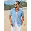 image:imageCOOFANDY Mens Button Down Shirts Short Sleeve Casual Cotton Shirts Summer Beach Wedding Shirt with PocketLight Blue