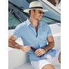 image:imageCOOFANDY Mens Button Down Shirts Short Sleeve Casual Cotton Shirts Summer Beach Wedding Shirt with PocketLight Blue