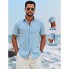 image:imageCOOFANDY Mens Button Down Shirts Short Sleeve Casual Cotton Shirts Summer Beach Wedding Shirt with PocketLight Blue