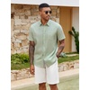 image:imageCOOFANDY Mens Button Down Shirts Short Sleeve Casual Cotton Shirts Summer Beach Wedding Shirt with PocketLight Green