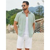 image:imageCOOFANDY Mens Button Down Shirts Short Sleeve Casual Cotton Shirts Summer Beach Wedding Shirt with PocketLight Green