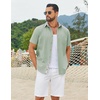 image:imageCOOFANDY Mens Button Down Shirts Short Sleeve Casual Cotton Shirts Summer Beach Wedding Shirt with PocketLight Greenplaid