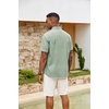 image:imageCOOFANDY Mens Button Down Shirts Short Sleeve Casual Cotton Shirts Summer Beach Wedding Shirt with PocketLight Greenplaid
