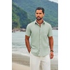 image:imageCOOFANDY Mens Button Down Shirts Short Sleeve Casual Cotton Shirts Summer Beach Wedding Shirt with PocketLight Greenplaid