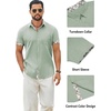 image:imageCOOFANDY Mens Button Down Shirts Short Sleeve Casual Cotton Shirts Summer Beach Wedding Shirt with PocketLight Greenplaid