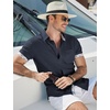 image:imageCOOFANDY Mens Button Down Shirts Short Sleeve Casual Cotton Shirts Summer Beach Wedding Shirt with PocketNavy Blue