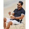image:imageCOOFANDY Mens Button Down Shirts Short Sleeve Casual Cotton Shirts Summer Beach Wedding Shirt with PocketNavy Blue