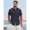image:imageCOOFANDY Mens Button Down Shirts Short Sleeve Casual Cotton Shirts Summer Beach Wedding Shirt with PocketNavy Blue