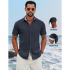 image:imageCOOFANDY Mens Button Down Shirts Short Sleeve Casual Cotton Shirts Summer Beach Wedding Shirt with PocketNavy Blue