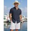 image:imageCOOFANDY Mens Button Down Shirts Short Sleeve Casual Cotton Shirts Summer Beach Wedding Shirt with PocketNavy Blue