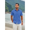 image:imageCOOFANDY Mens Button Down Shirts Short Sleeve Casual Cotton Shirts Summer Beach Wedding Shirt with PocketOcean Blue