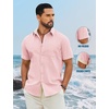 image:imageCOOFANDY Mens Button Down Shirts Short Sleeve Casual Cotton Shirts Summer Beach Wedding Shirt with PocketPink
