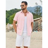 image:imageCOOFANDY Mens Button Down Shirts Short Sleeve Casual Cotton Shirts Summer Beach Wedding Shirt with PocketPink