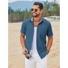 image:imageCOOFANDY Mens Button Down Shirts Short Sleeve Casual Cotton Shirts Summer Beach Wedding Shirt with PocketSea Blue