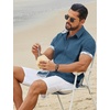 image:imageCOOFANDY Mens Button Down Shirts Short Sleeve Casual Cotton Shirts Summer Beach Wedding Shirt with PocketSea Blue