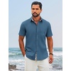 image:imageCOOFANDY Mens Button Down Shirts Short Sleeve Casual Cotton Shirts Summer Beach Wedding Shirt with PocketSea Blue