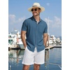 image:imageCOOFANDY Mens Button Down Shirts Short Sleeve Casual Cotton Shirts Summer Beach Wedding Shirt with PocketSea Blue
