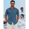 image:imageCOOFANDY Mens Button Down Shirts Short Sleeve Casual Cotton Shirts Summer Beach Wedding Shirt with PocketSea Blue